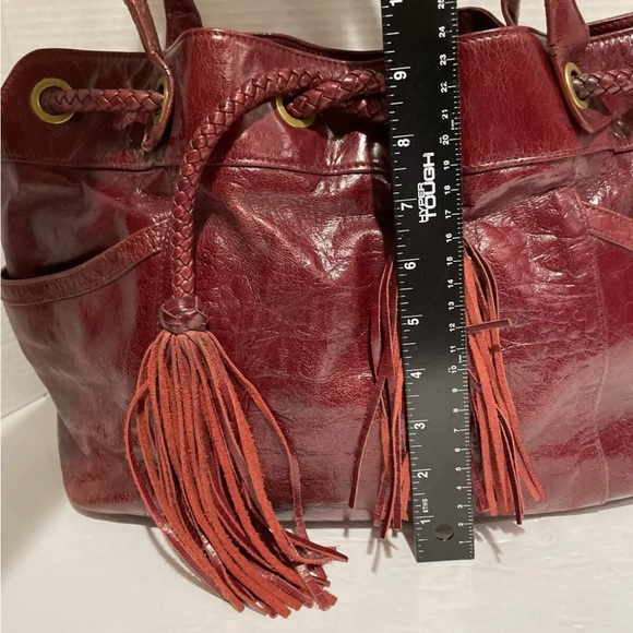 CHARLES DAVID BOHO HOBO BAG TOTE W/ BRAIDED DRAWSTRING TASSELS Burgundy/Oxblood - Picture 11 of 15